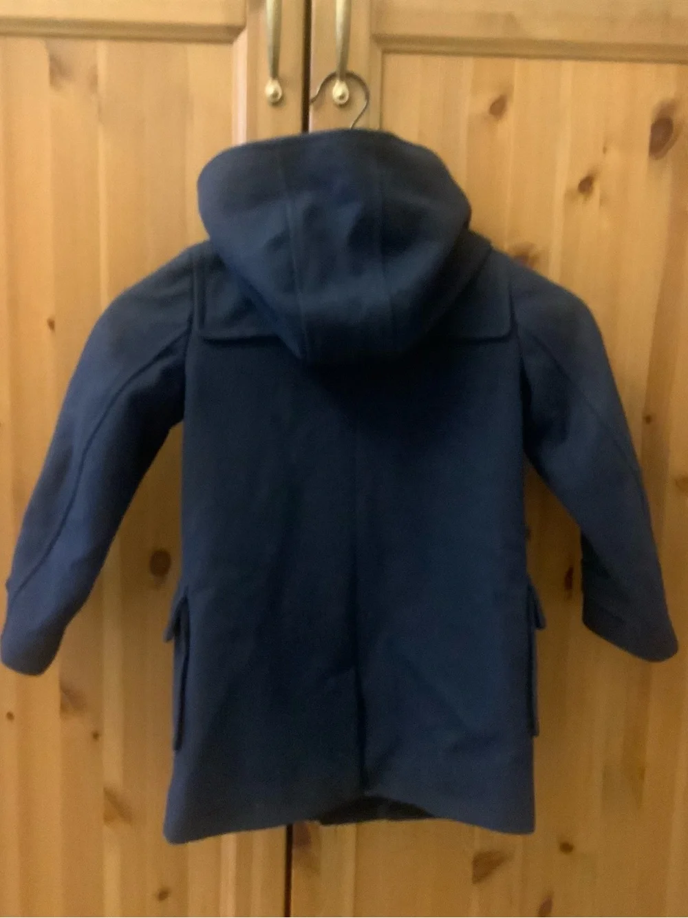 GUCCI Kids Navy Wool Duffle Coat Leather GG Pattern Toggles Hooded Size 5 Italy